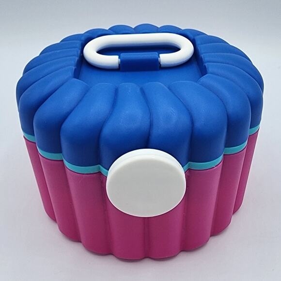 Round Plastic Multi-Colored Jewelry Makeup Case Organizer, Carry Handle, Mirror - Picture 6 of 12